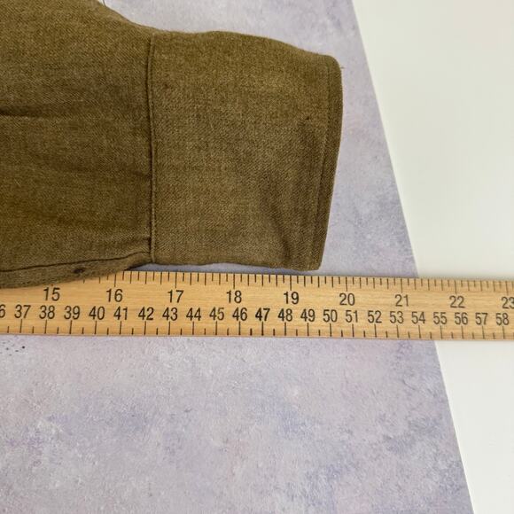 WWII Vtg Wool Shirt US Military Olive Drab Khaki Button Placket Sz 15/32 READ - Picture 16 of 16
